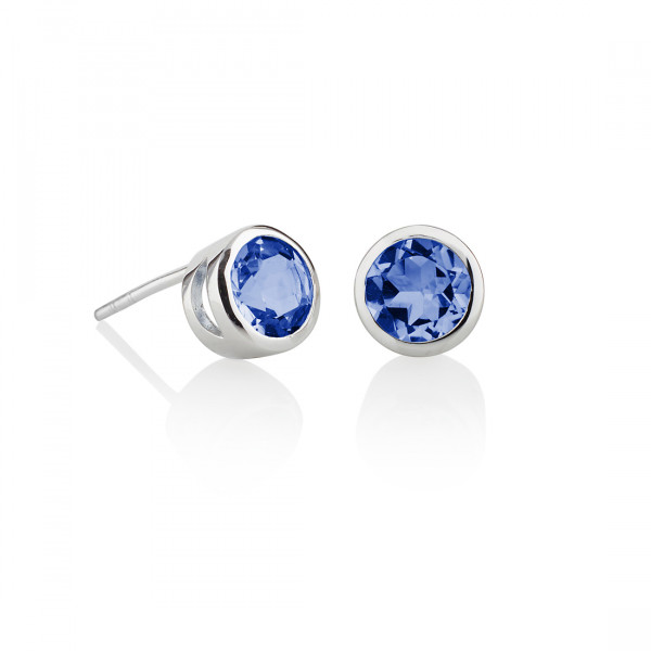 Bezel Set Iolite Stud Earrings in Sterling Silver