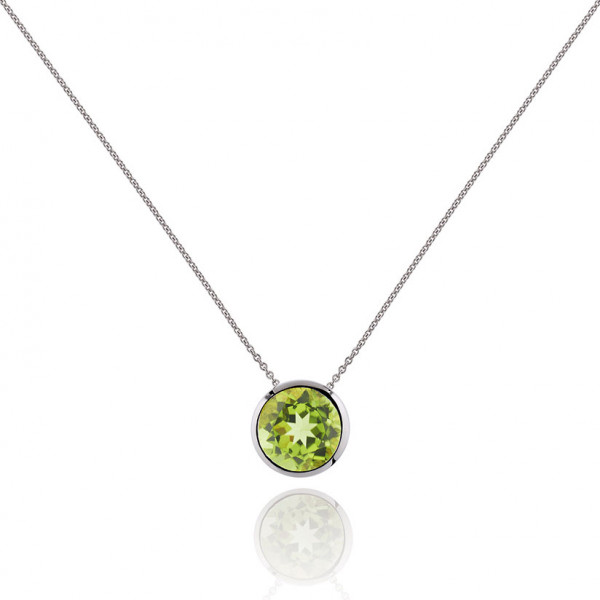 Bezel Set Peridot Pendant Necklace in Sterling Silver