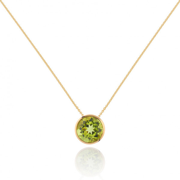 Bezel Set Peridot Pendant Necklace in Gold Plated Sterling Silver