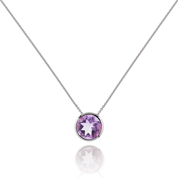 Bezel Set Amethyst Pendant Necklace in Sterling Silver