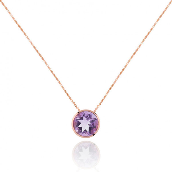Bezel Set Amethyst Pendant Necklace in Rose Gold Plated Sterling Silver