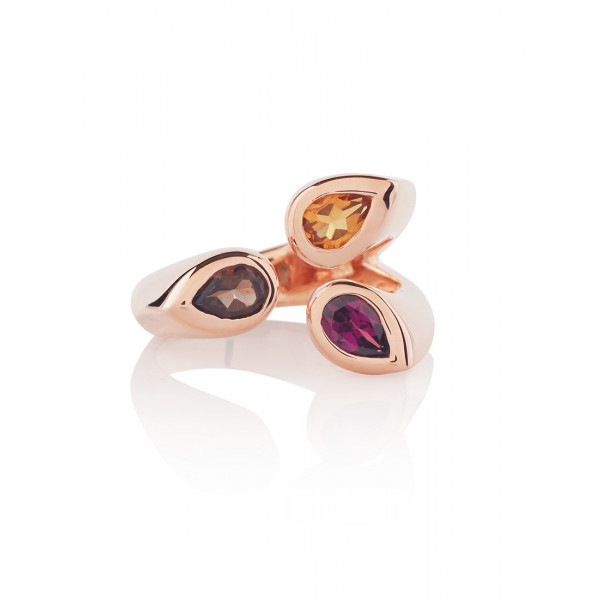 Rose Gold Vermeil Ring in Silver with Smoky Quartz, Citrine and Rhodolite Gemstones