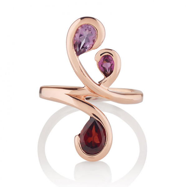 Amethyst, Rhodolite and Garnet Rose Gold Vermeil Ring in Silver 