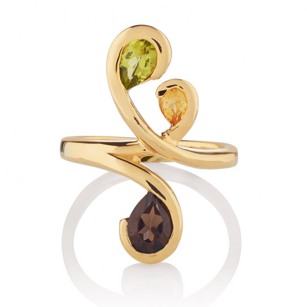 Peridot, Citrine and Smoky Quartz Gold Vermeil Ring in Silver 