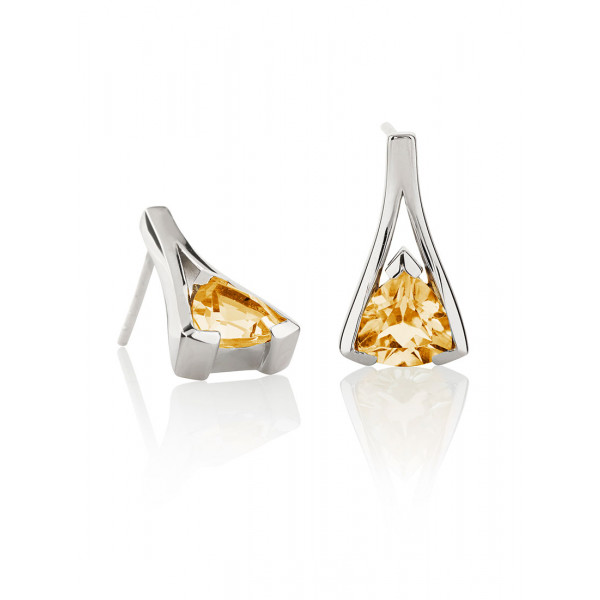 Trillion Cut Citrine Stud Earrings in Sterling Silver