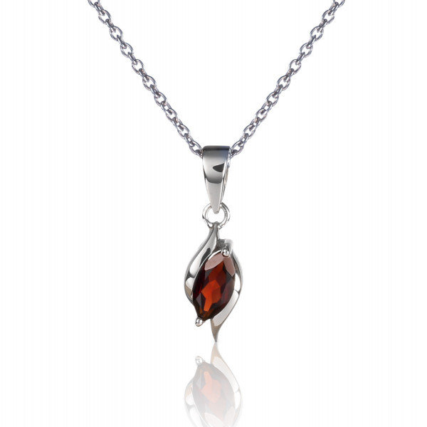 Marquise Shaped Garnet Pendant Necklace in Sterling Silver