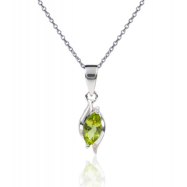 Marquise Shaped Peridot Pendant Necklace in Sterling Silver