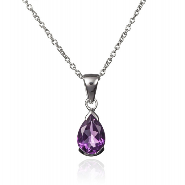 Pear Shaped Amethyst Pendant Necklace in Sterling Silver