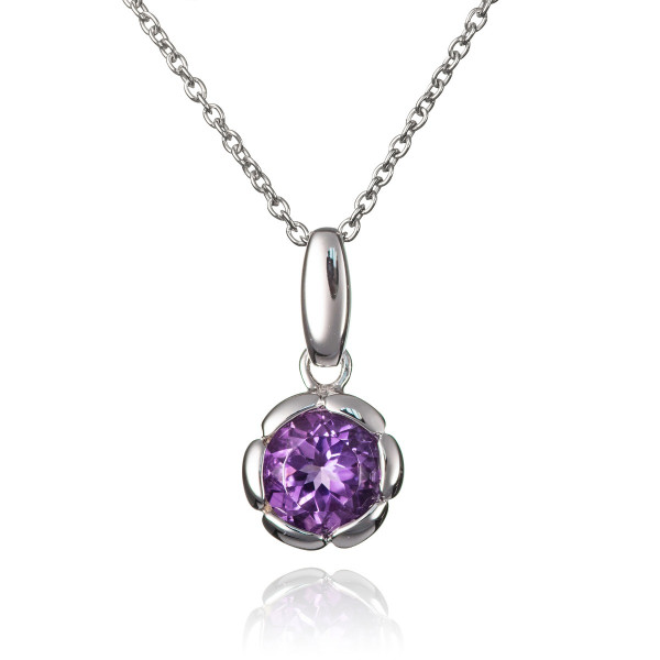 Round Amethyst Pendant Necklace in Sterling Silver