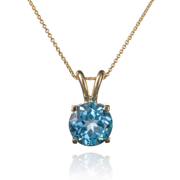 2.40ct Solitaire Swiss Blue Topaz Pendant Necklace In 9K Yellow Gold