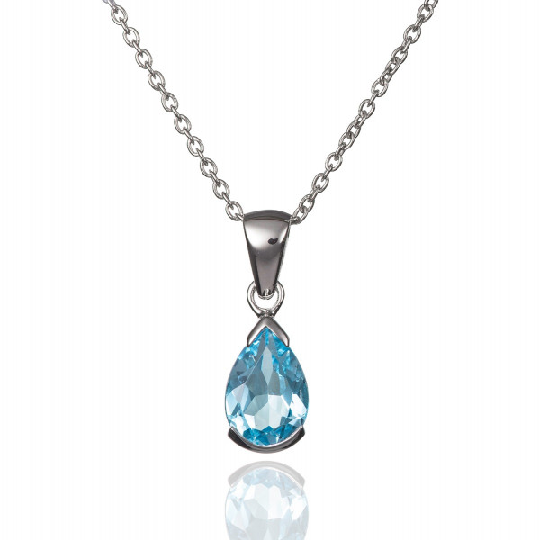 Pear Shaped Blue Topaz Pendant Necklace in Sterling Silver