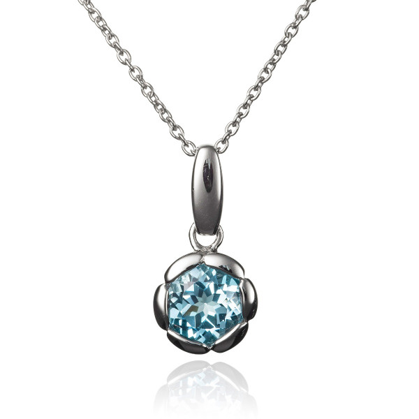 Round Blue Topaz Pendant Necklace in Sterling Silver