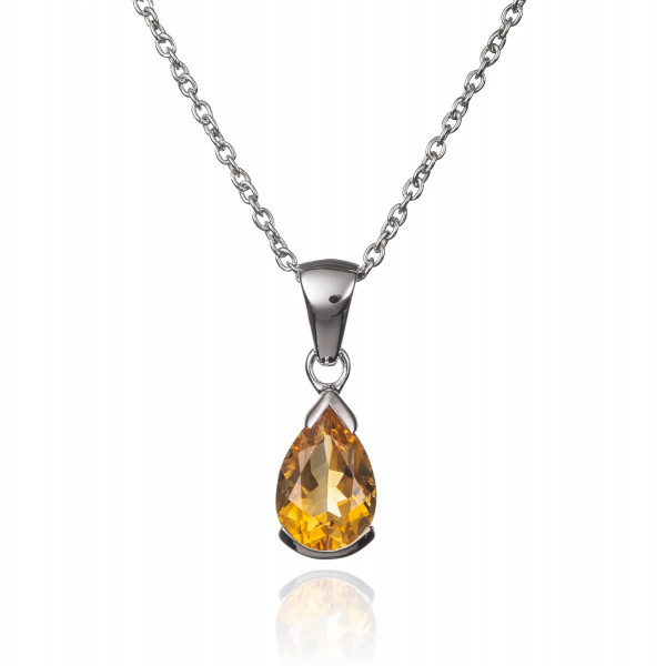Pear Shaped Citrine Pendant Necklace in Sterling Silver