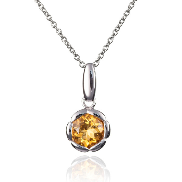 Round Citrine Pendant Necklace in Sterling Silver