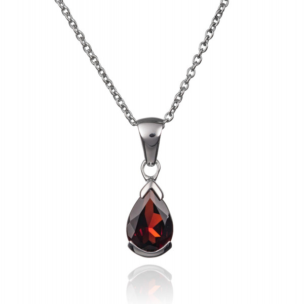 Pear Shaped Garnet Pendant Necklace in Sterling Silver