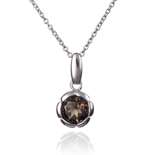 Round Smoky Quartz Pendant Necklace in Sterling Silver