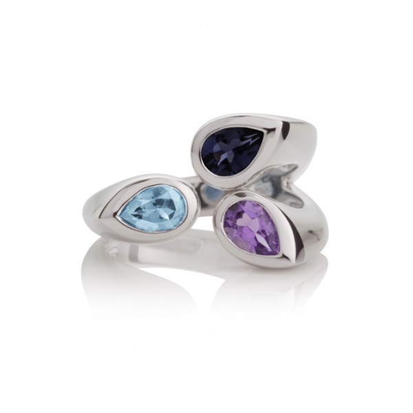 Sterling Silver Ring with Amethyst, Blue Topaz and Iolite Gemstones