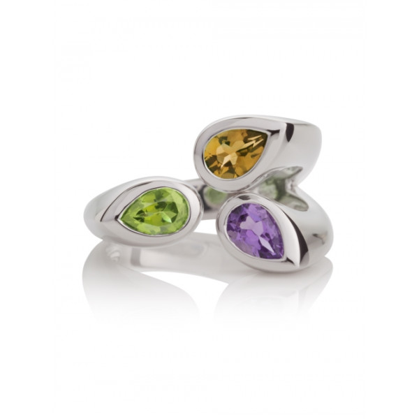 Sterling Silver Ring with Peridot, Citrine and Amethyst Gemstones