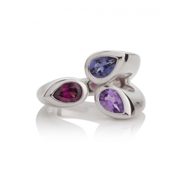 Sterling Silver Ring with Amethyst, Rhodolite and Iolite Gemstones