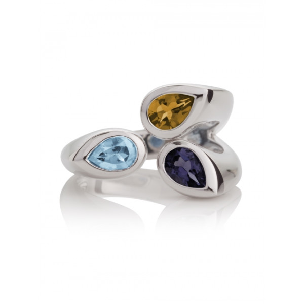 Sterling Silver Ring with Iolite, Blue Topaz and Citrine Gemstones