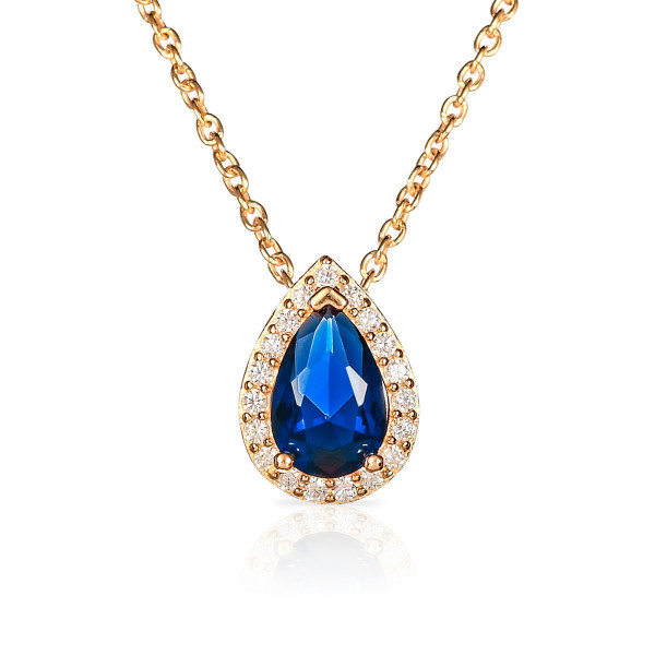 Gold Plated Sterling Silver Pear Shaped Blue Pendant Necklace