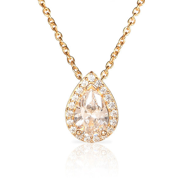 Gold Plated Sterling Silver Pear Shaped Cubic Zirconia Pendant Necklace