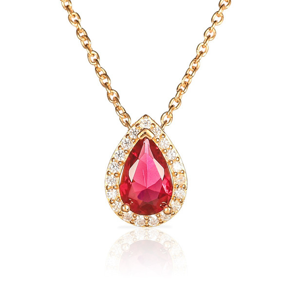 Gold Plated Sterling Silver Pear Shaped Red Pendant Necklace