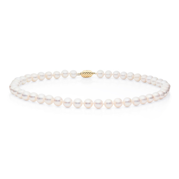 7.5-8.5mm White Freshwater Pearl Necklace in 9K Yellow Gold