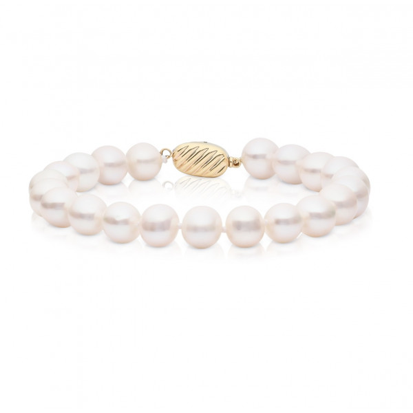 7.5-8.5mm White Freshwater Pearl Bracelet in 9K Yellow Gold