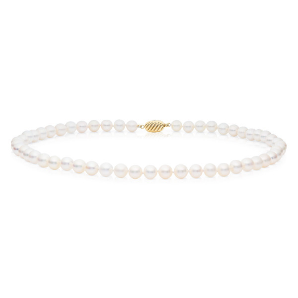 6.5-7.5mm White Freshwater Pearl Necklace in 9K Yellow Gold