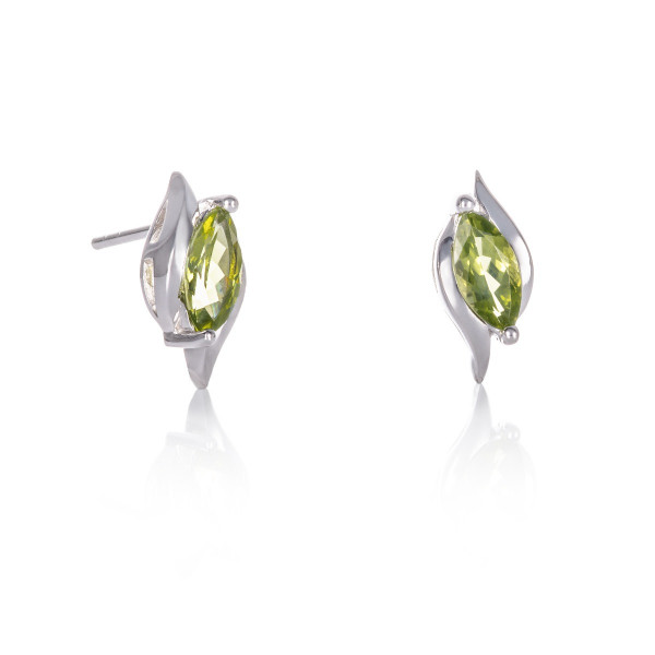 Marquise Shaped Peridot Stud Earrings in Sterling Silver