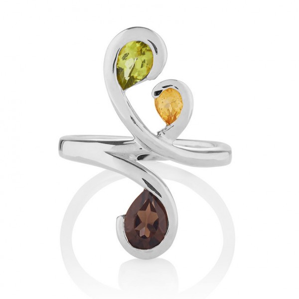 Peridot, Citrine and Smoky Quartz Ring in Sterling Silver 