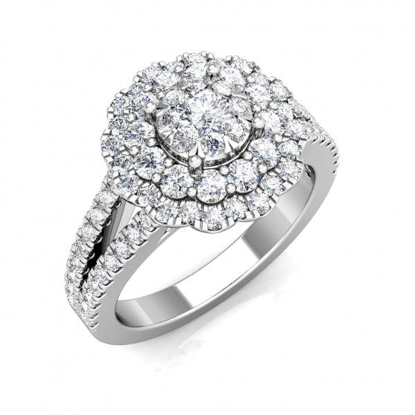 Aurora Diamond Cluster Engagement Ring 1.10ct Diamonds in 18K White Gold