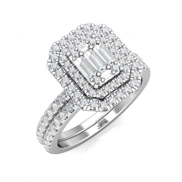 Emerald Cut Illusion Diamond Statement Ring 0.76ct Diamonds in 18K White Gold
