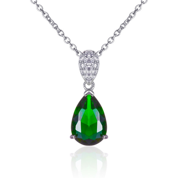 Sterling Silver Green Teardrop Pendant Necklace