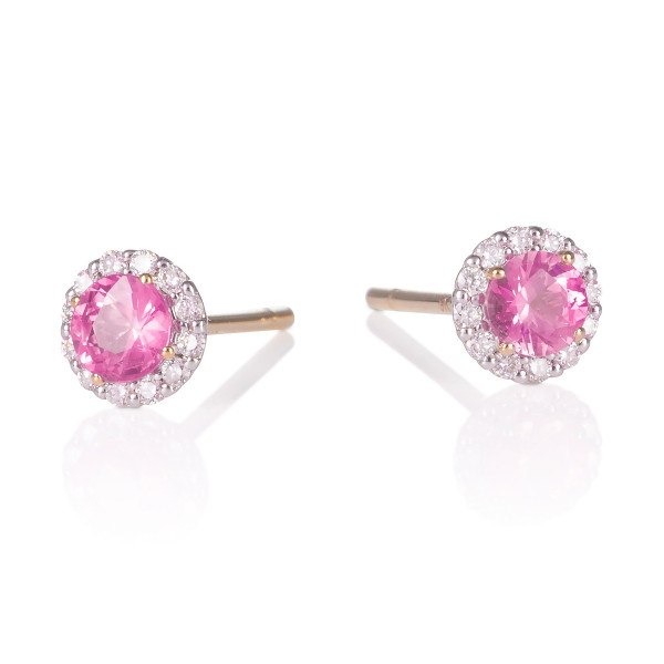 0.40 ct Pink Sapphire Stud Earrings with Diamond 9K Yellow Gold