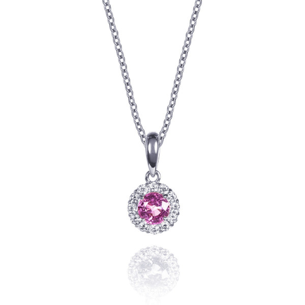0.42ct Pink Sapphire Pendant Necklace 0.09ct Diamond Halo 9K White Gold