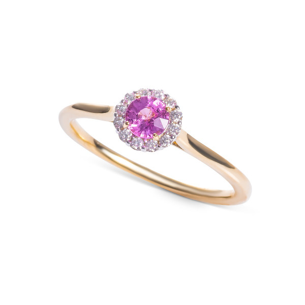 Pink Sapphire Ring 0.42ct Pink Sapphire & 0.09ct Diamonds 9K Yellow Gold