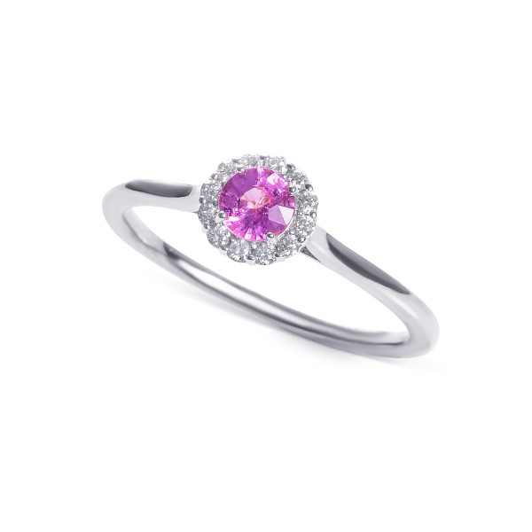 Pink Sapphire Ring 0.42ct Pink Sapphire & 0.09ct Diamonds 9K White Gold