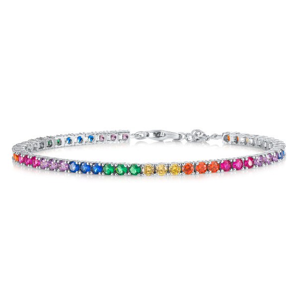 Sterling Silver Rainbow Tennis Bracelet With 3mm Multicolored Cubic Zirconia