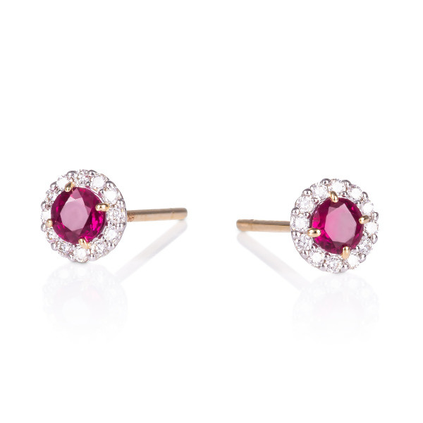 0.35ct Ruby Stud Earrings with Diamond 9K Yellow Gold