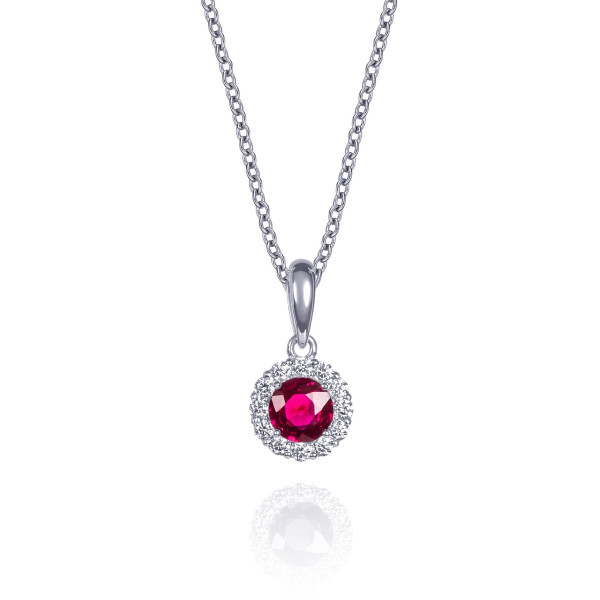 0.35ct Ruby Pendant Necklace 0.09ct Diamond Halo 9K White Gold