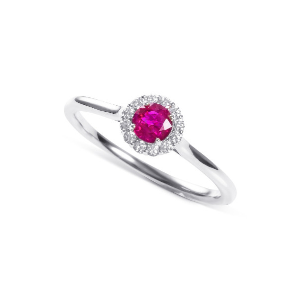 Ruby Ring 0.35ct Round Ruby & 0.09ct Diamonds 9K White Gold