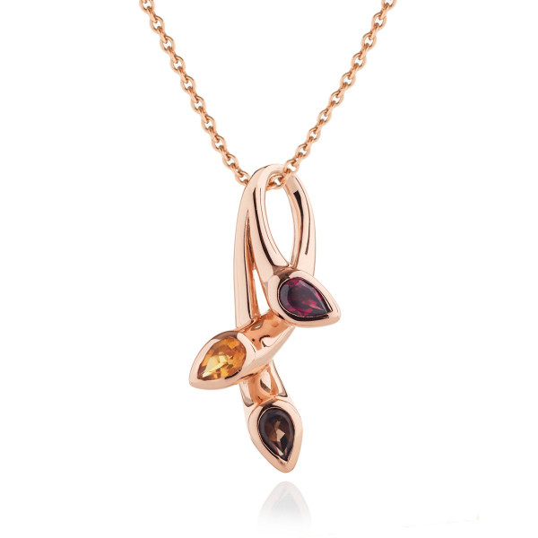 Rose Gold Vermeil Necklace with Smoky Quartz, Citrine and Rhodolite Gemstones