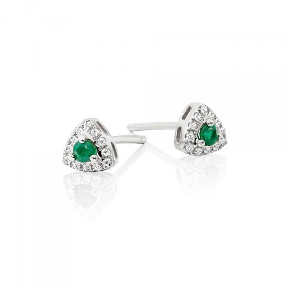 0.10ct Emerald Earrings with Diamond Halo 18K White Gold