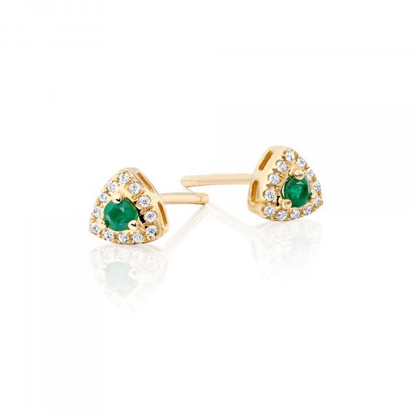 0.10ct Emerald Earrings with Diamond Halo 18K Yellow Gold