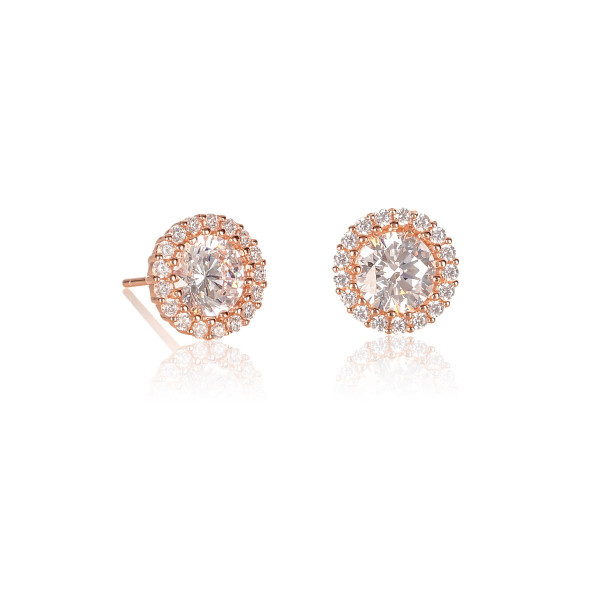 Rose Gold Plated Sterling Silver Round Halo Stud Earrings