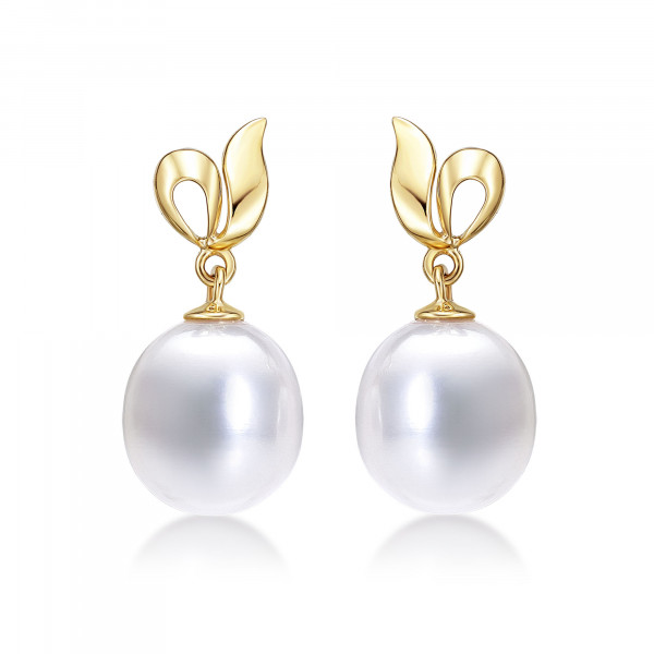 Pearl Drop Earrings with Freshwater Drop Pearls in 9K Yellow Gold