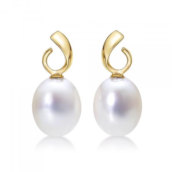 Freshwater Pearl Drop Earrings with White Pearls in 9K Yellow Gold