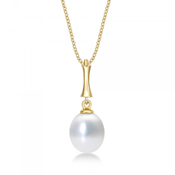 Pearl Drop Pendant Necklace with Freshwater Pearl 9K Yellow Gold